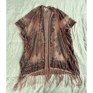 Mudd Kimono Dusty Pink Sheer Open Front One Size Festival Boho